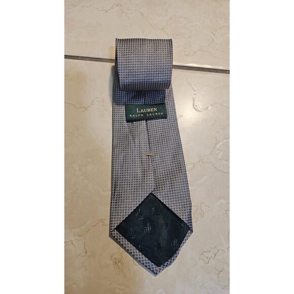 Lauren Ralph Lauren Mens Gray Tie Geometric Hand Made 100% Silk Made In USA - Picture 10 of 10